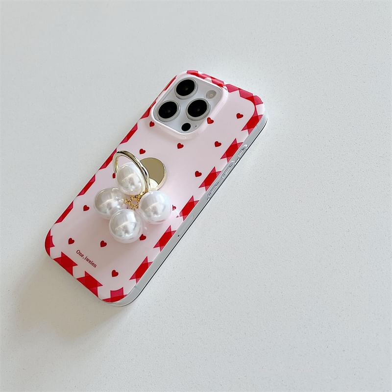 / Faux Case Phone Ring Set Pearl Heart Finger