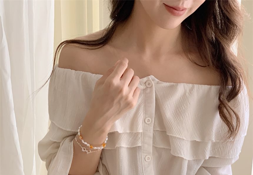 / Bracelet Beaded Bow 925 Pearl Sterling Silver Natural