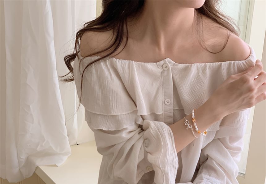 / Bracelet Beaded Bow 925 Pearl Sterling Silver Natural