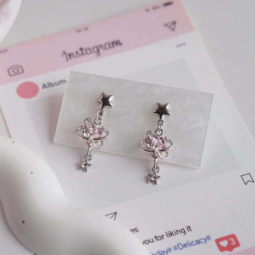 / Heart Clip-On Earring Rhinestone Star Drop