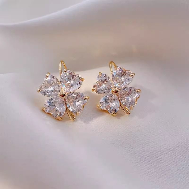 Cubic Zirconia Drop Earring Clover