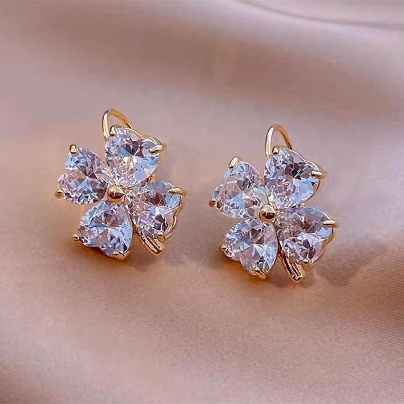 Cubic Zirconia Drop Earring Clover