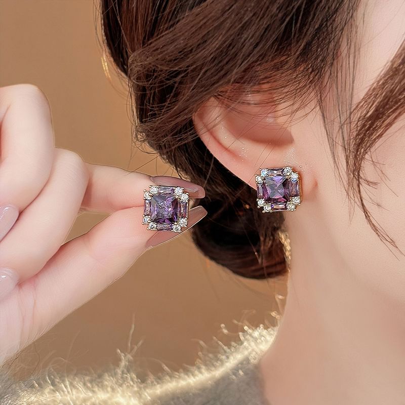 Gemstone Square Stud Earring