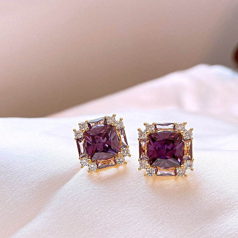 Gemstone Square Stud Earring