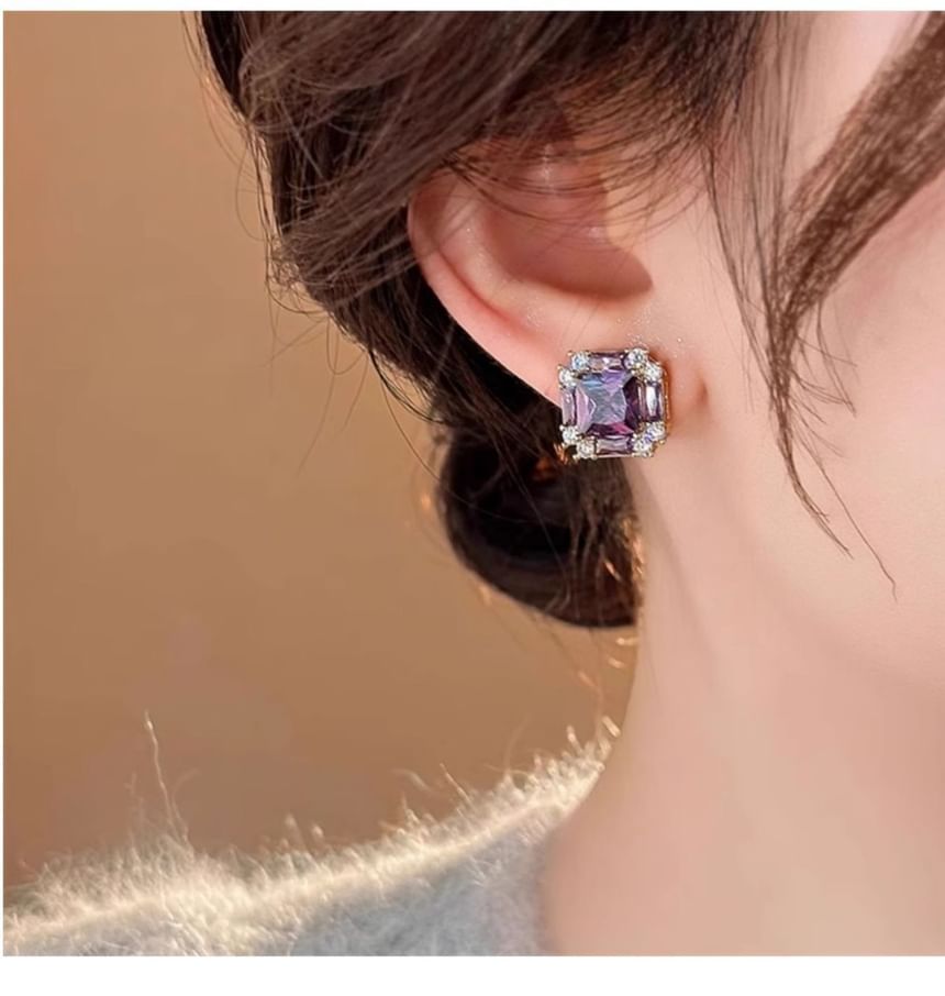 Gemstone Square Stud Earring
