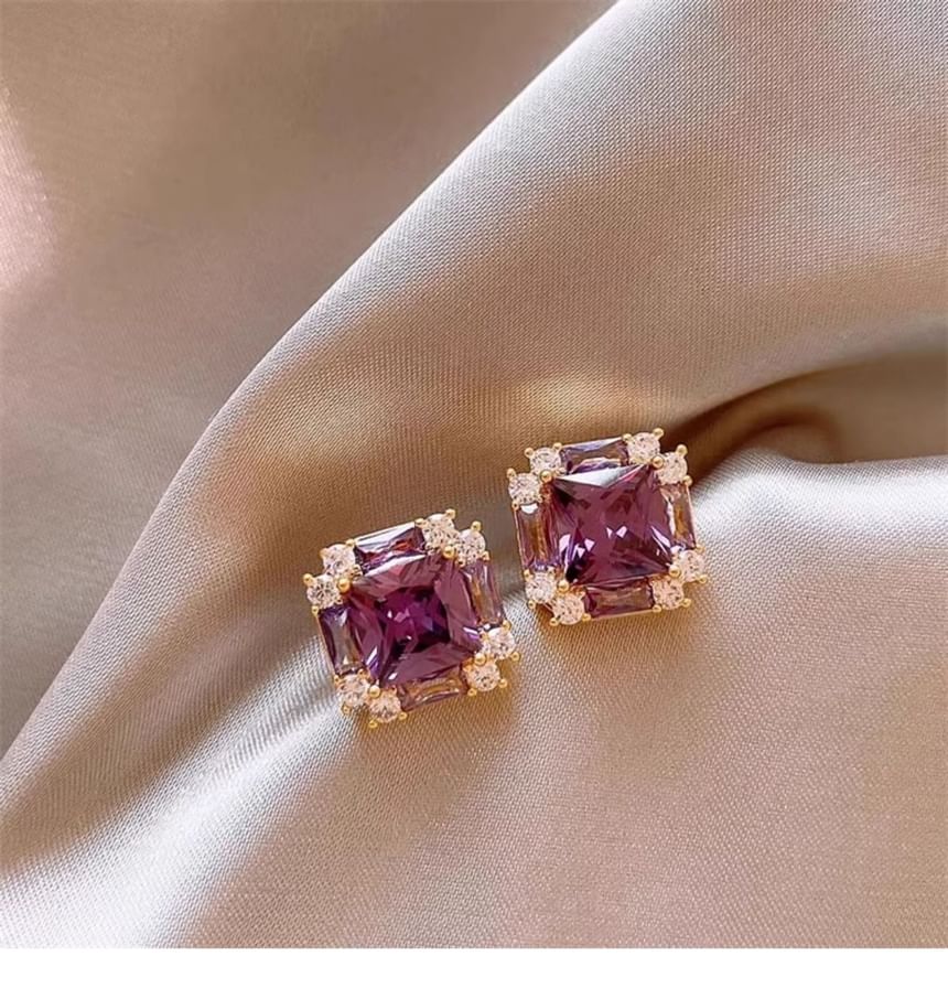 Gemstone Square Stud Earring