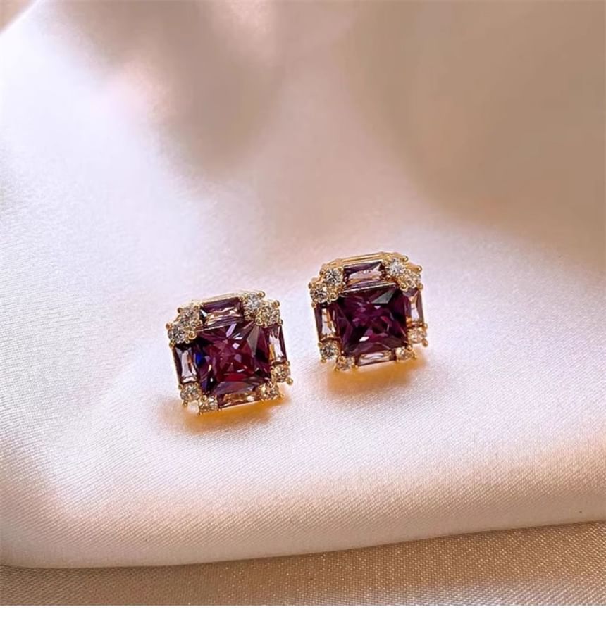 Gemstone Square Stud Earring