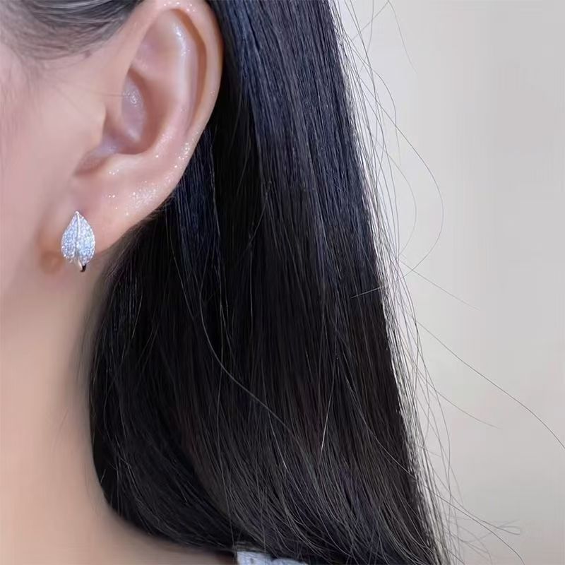 Leaf Earring Rhinestone Stud