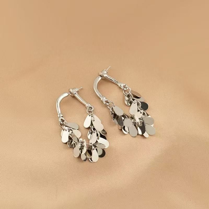 Fringed Dangle Earring Disc Alloy