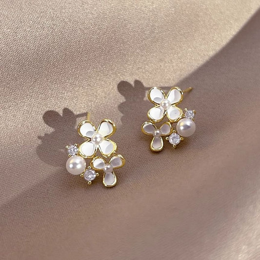 Stud Ear Faux Floral Pearl Cuff / Earring Alloy