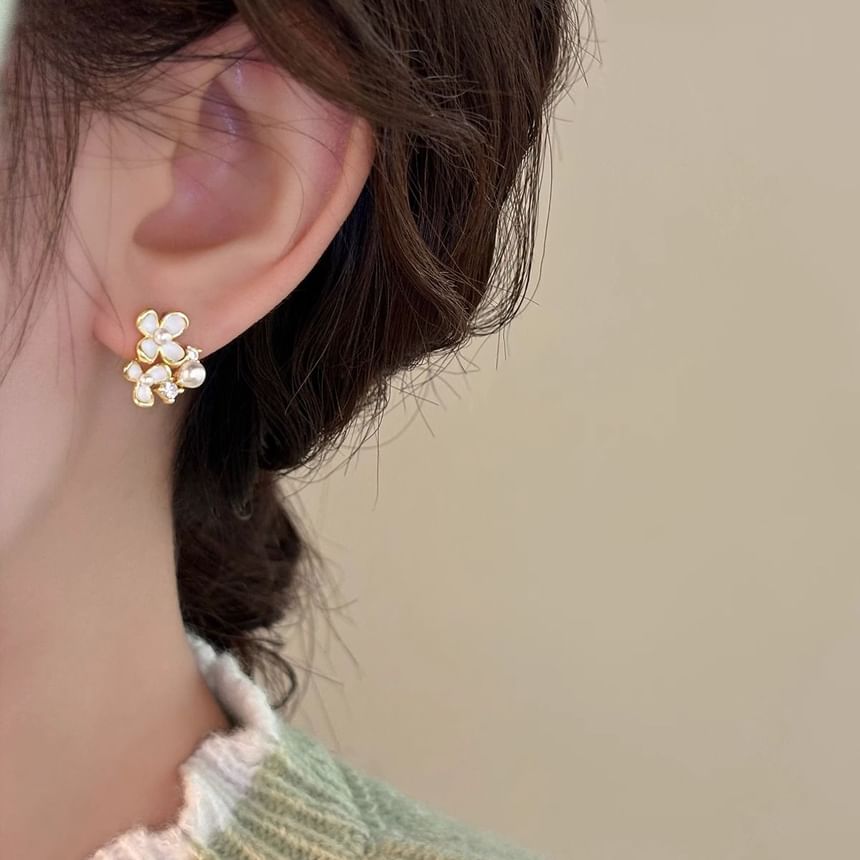 Stud Ear Faux Floral Pearl Cuff / Earring Alloy