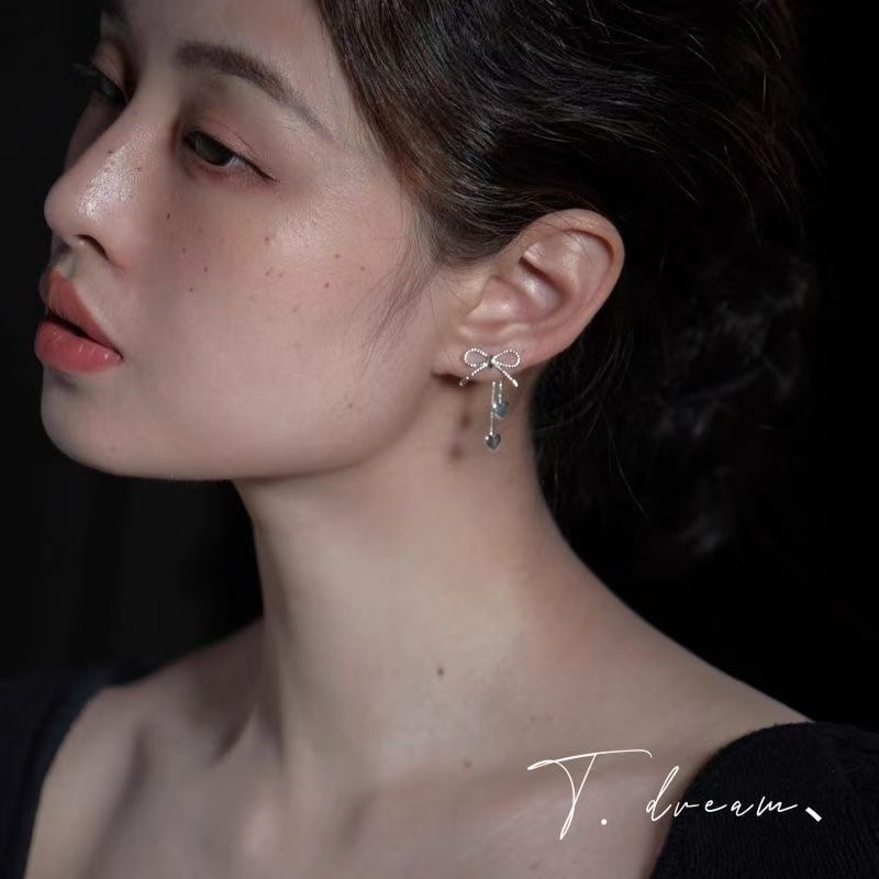 Alloy Heart Bow Dangle Earring