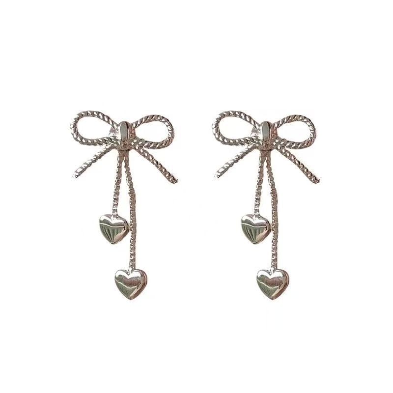Alloy Heart Bow Dangle Earring