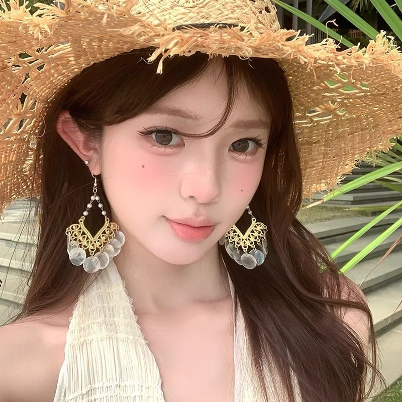 Alloy Earring Chandelier Shell Disc