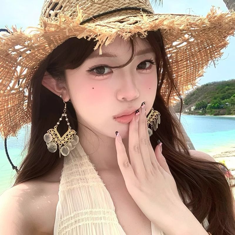 Alloy Earring Chandelier Shell Disc