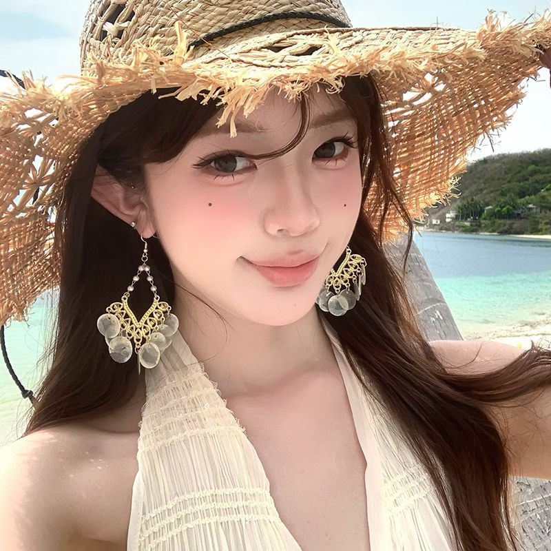 Alloy Earring Chandelier Shell Disc