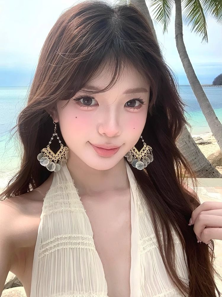 Alloy Earring Chandelier Shell Disc