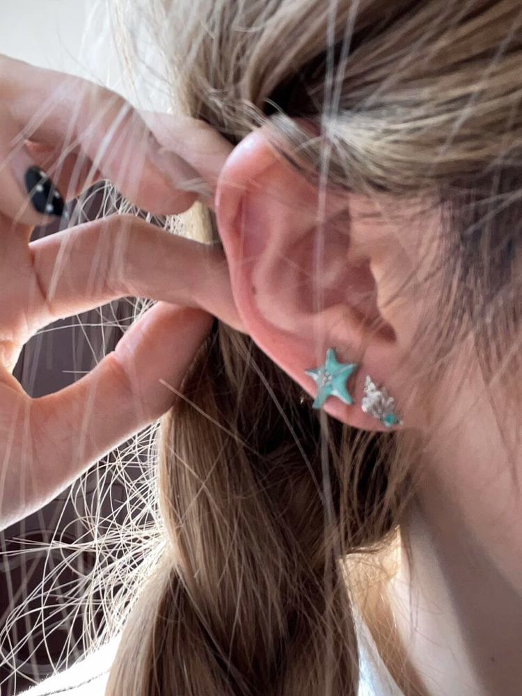 Starfish Earring Stud Alloy Asymmetrical