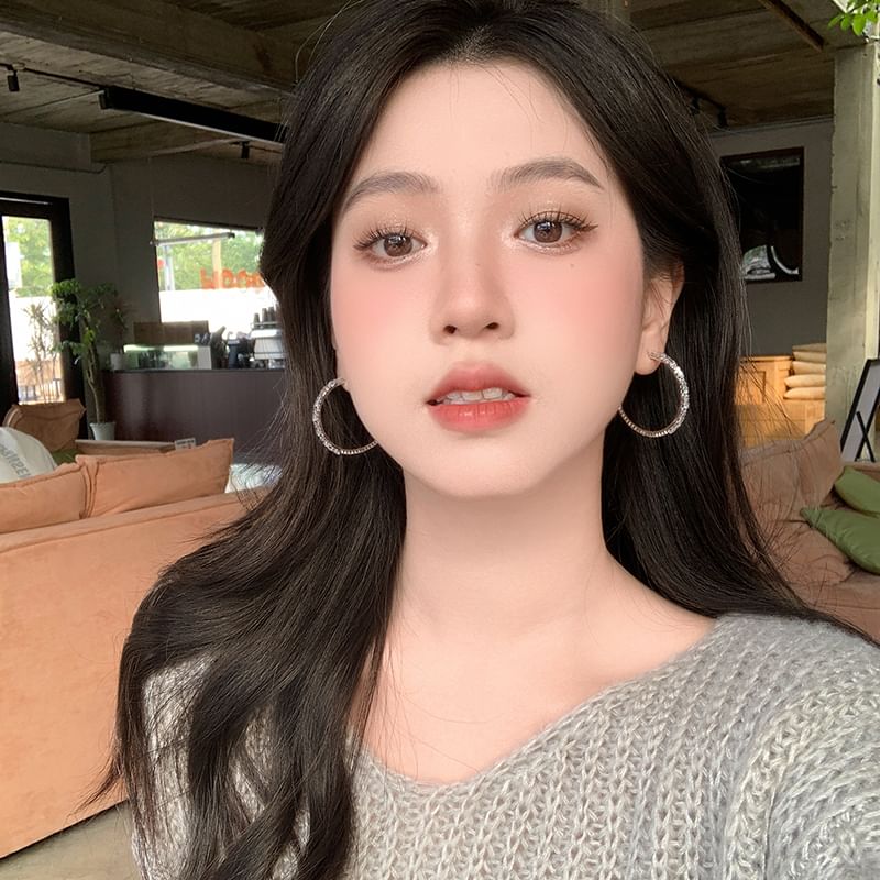 Sterling Silver Earring Hoop Rhinestone 925