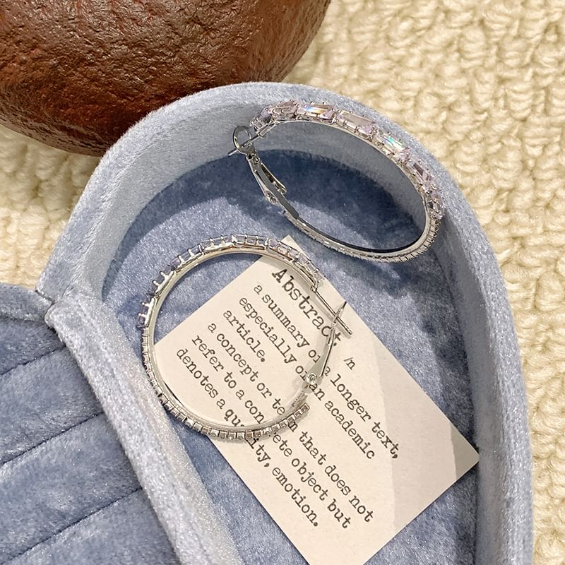 Sterling Silver Earring Hoop Rhinestone 925