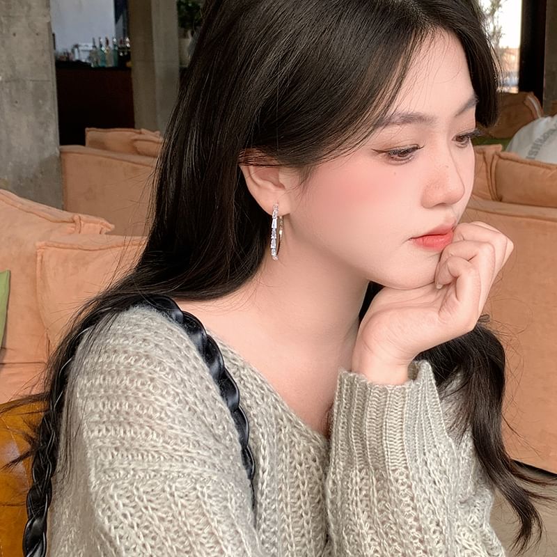 Sterling Silver Earring Hoop Rhinestone 925