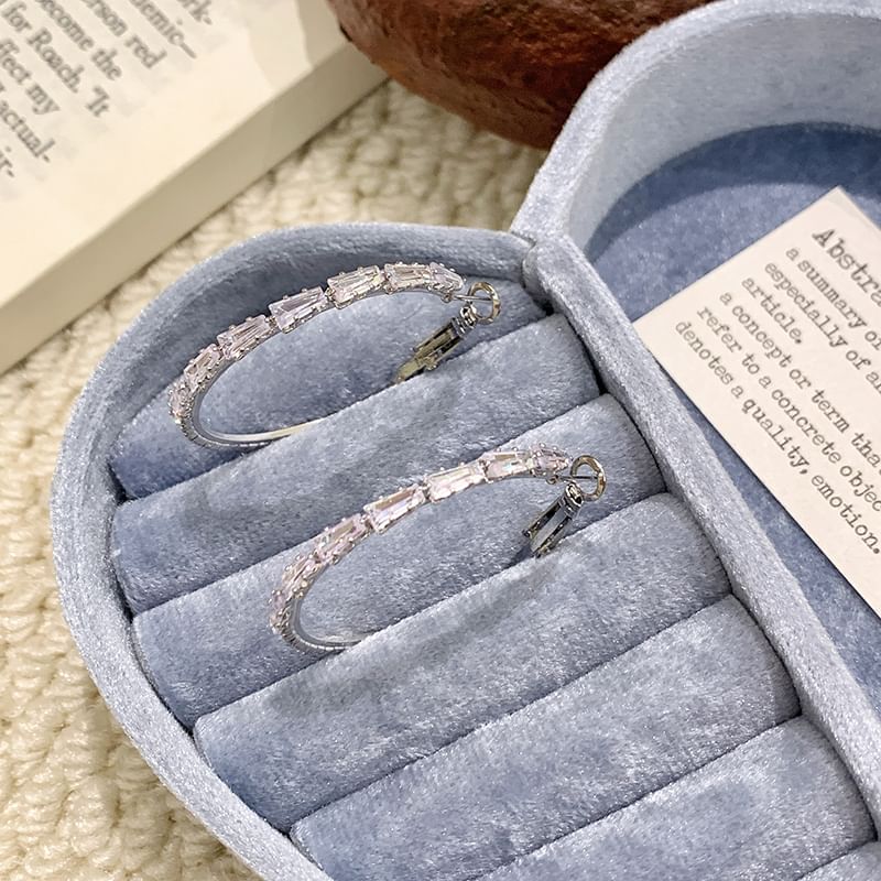 Sterling Silver Earring Hoop Rhinestone 925