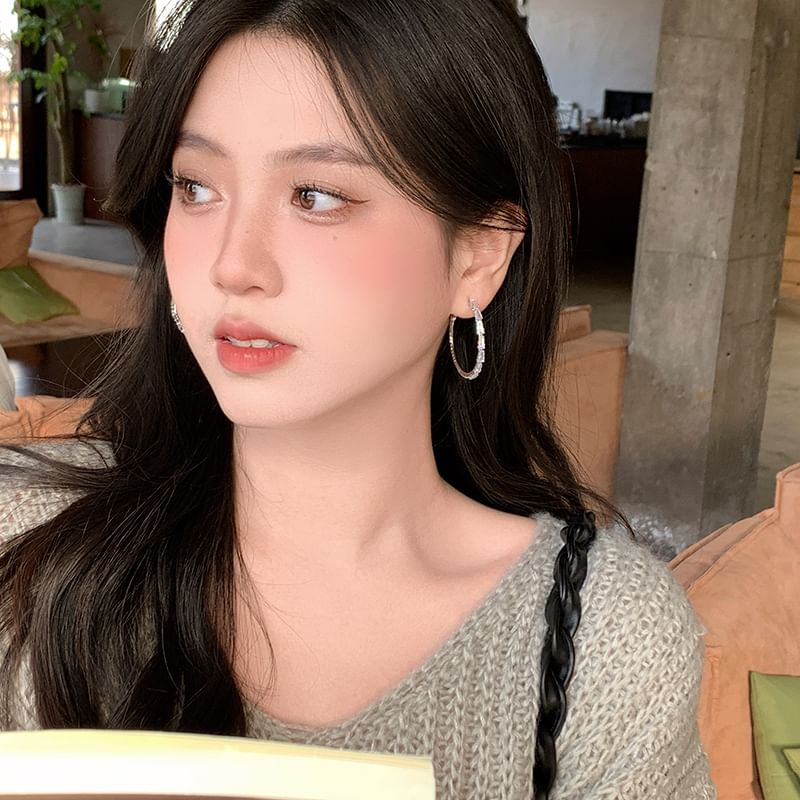 Sterling Silver Earring Hoop Rhinestone 925