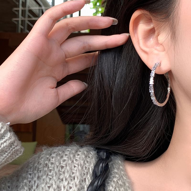 Sterling Silver Earring Hoop Rhinestone 925