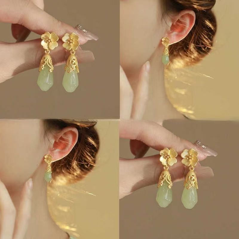 Floral Faux Alloy Gemstone Drop Earring