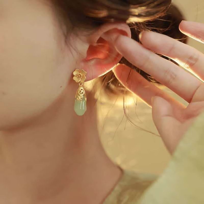 Floral Faux Alloy Gemstone Drop Earring