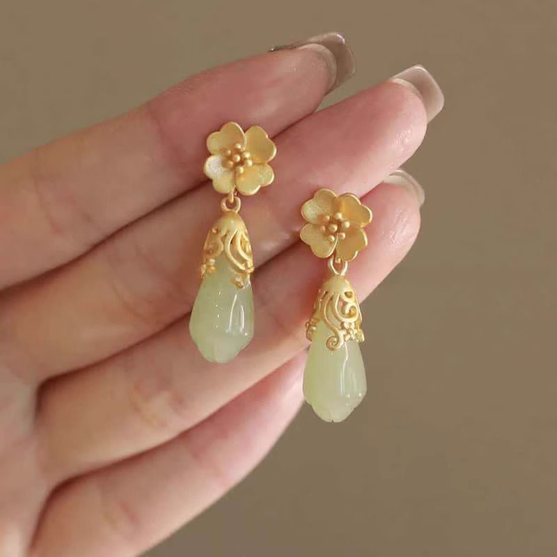 Floral Faux Alloy Gemstone Drop Earring