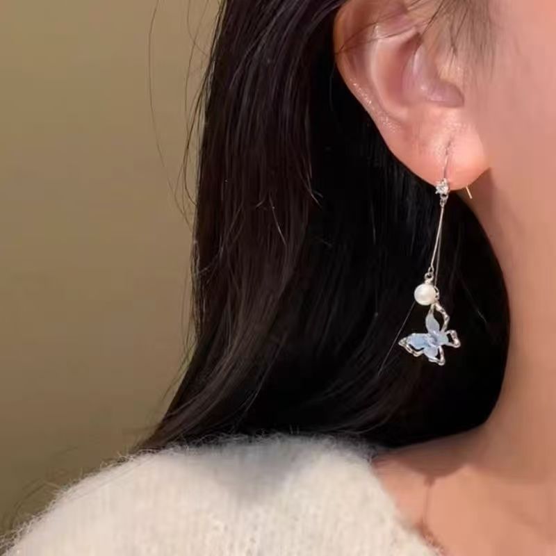 Pearl Alloy Butterfly Earring Faux Dangle