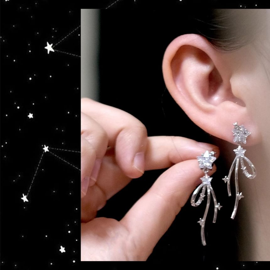 Earring Drop Star Rhinestone Alloy Bow