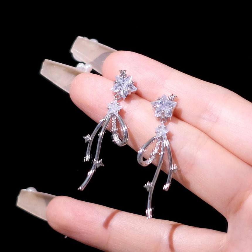 Earring Drop Star Rhinestone Alloy Bow