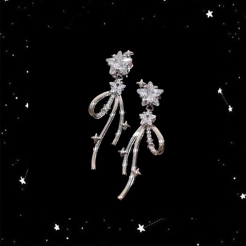 Earring Drop Star Rhinestone Alloy Bow