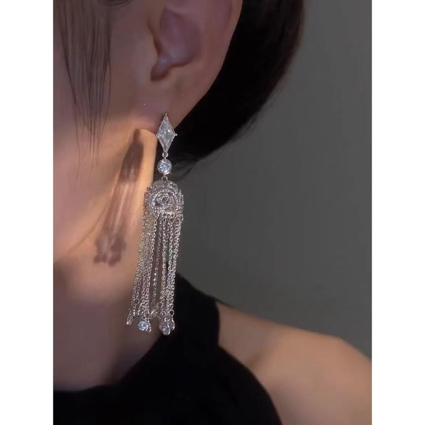 Fringed Earring Rhinestone Alloy