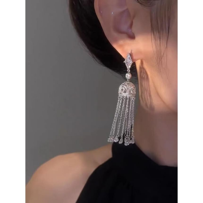 Fringed Earring Rhinestone Alloy