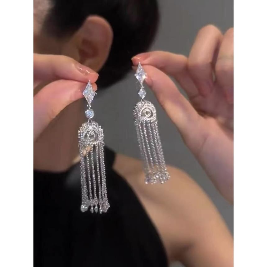 Fringed Earring Rhinestone Alloy