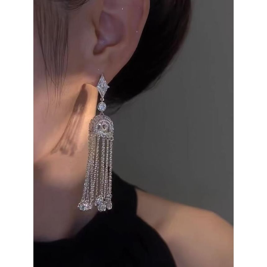 Fringed Earring Rhinestone Alloy