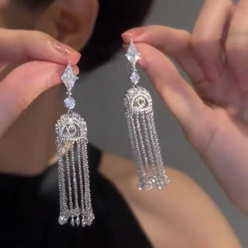 Fringed Earring Rhinestone Alloy