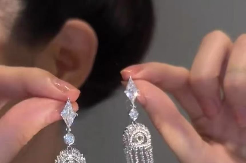 Fringed Earring Rhinestone Alloy