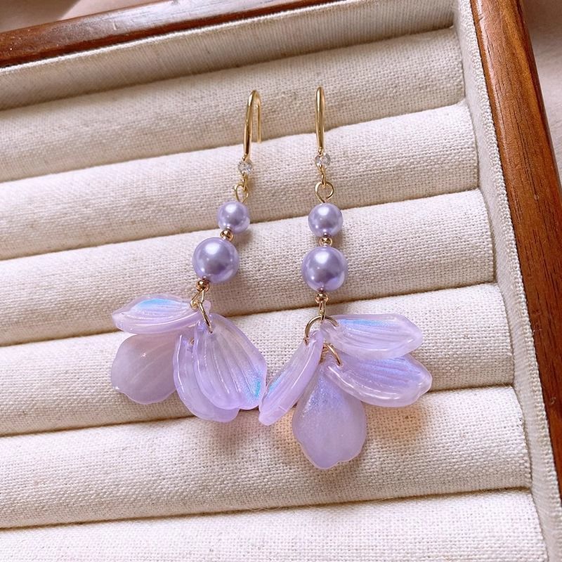 Dangle Alloy Petal Earring Pearl Faux