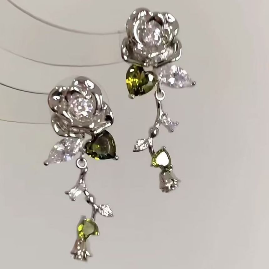 Alloy Rhinestone Earring Floral Dangle