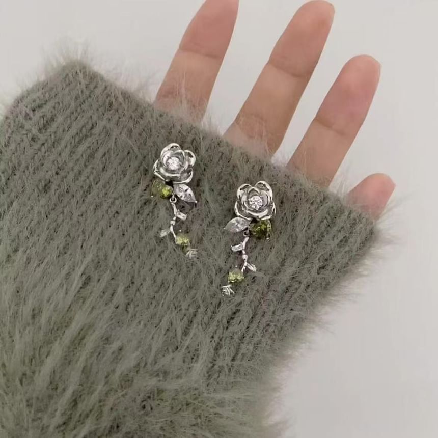 Alloy Rhinestone Earring Floral Dangle