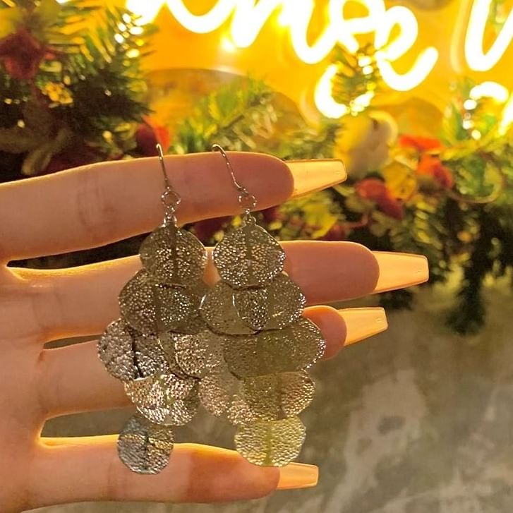 Earring Alloy Leaf Chandelier