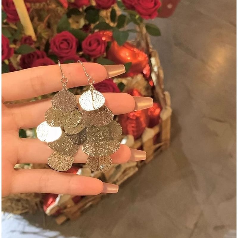 Earring Alloy Leaf Chandelier