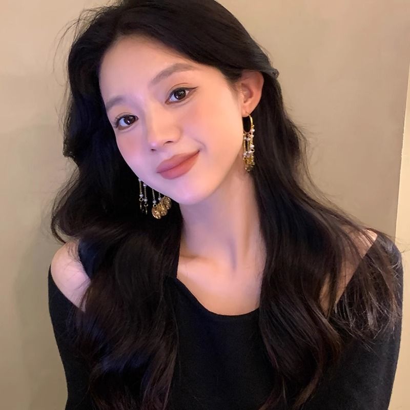 Textured Alloy Faux Disc Pearl Earring Chandelier