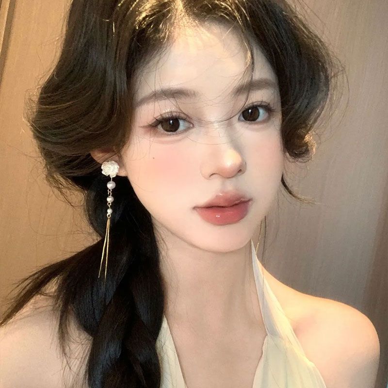 Pearl Threader Floral Earring Faux Alloy