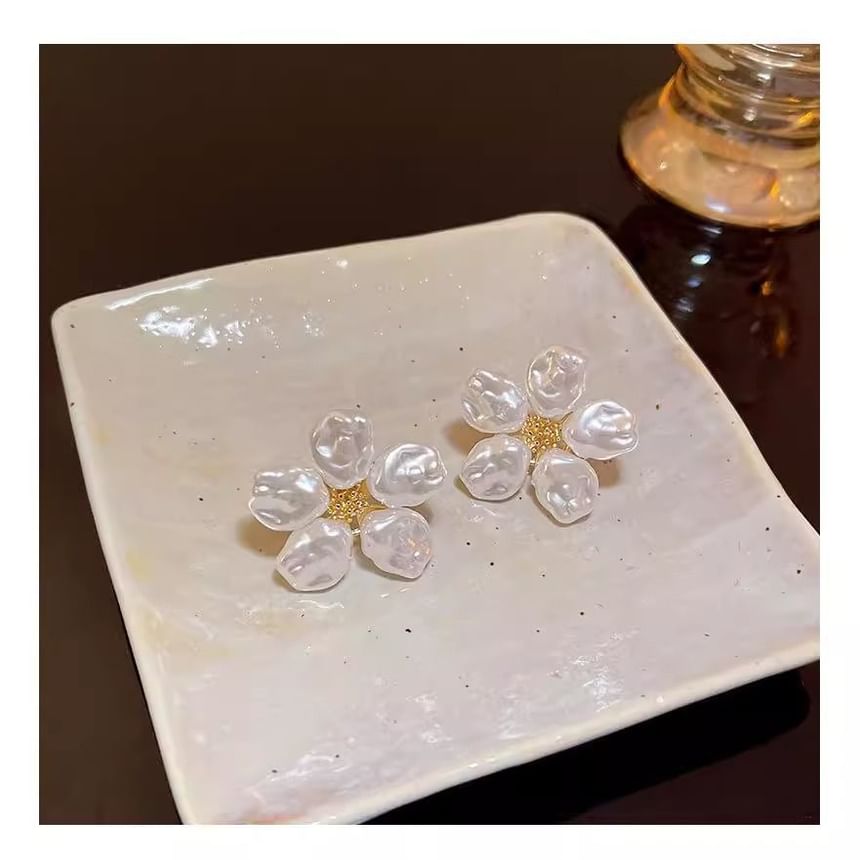 Alloy Floral Earring Statement Pearl Faux
