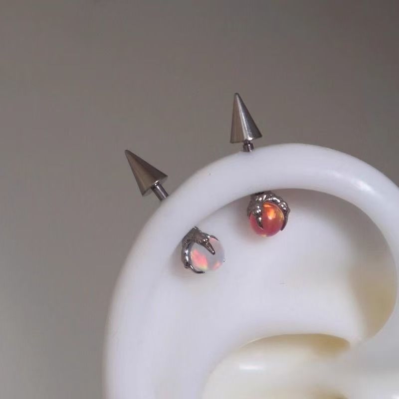Earring Through Faux Alloy Claw Gemstone